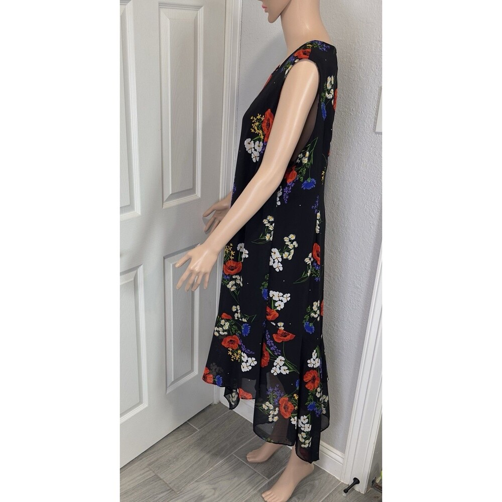 CALVIN KLEIN Women's Asymmetrical Hem Floral Printed Chiffon Midi Dress 16W - Picture 3 of 10